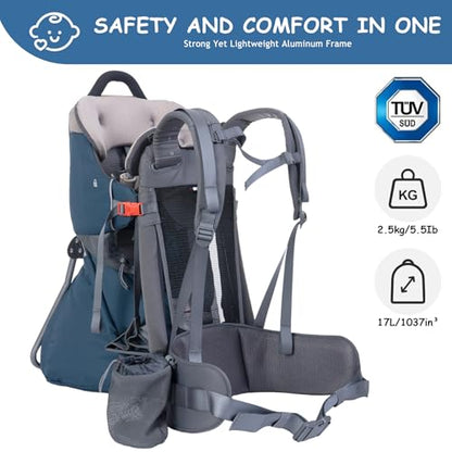 WIPHA Hiking Baby Carrier Backpack, Lightweight Child Carrier, Breathable Mesh Toddler Carrier for Outdoor Adventures, Ergonomic Design, Perfect for Travel, Hiking & Daily Use - color: CREEPER III-NAVY BLUE
