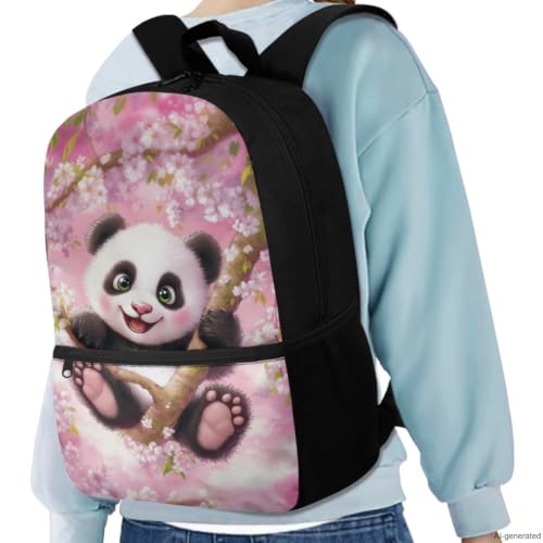ZDCUSTOM Pink School Backpack for Girls 6-8 Years Old with Lunchbox Panda Bookbag for Preschool Elementary School Kids Children School Bag with Pencil Case Cherry Blossom Backpack Sets 5 PCS - color: Pink Panda