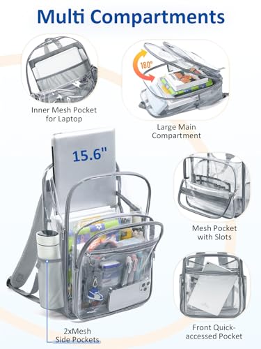 Extra Large Clear Backpack with TSA Lock, Heavy Duty Transparent See Through Clear Bookbag for College, Work, Travel, Casual Sport, Grey - color: Grey