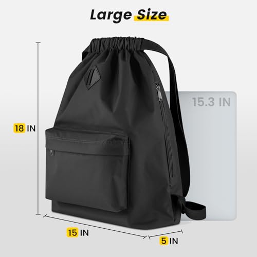 Vorspack Drawstring Backpack Water Resistant String Bag Sports Gym Sack with Side Pocket for Men Women - color: 01-black