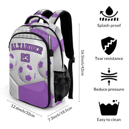 Personalized Name 16.5 Backcpack Sport Ball Athlete Player Soccer Purple Toddler Backpack for School Gym Girls Boys Elementary Kids Backpack - color: Purple