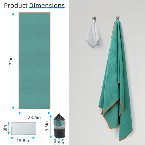 YESLIFE Non-Slip Extra Thick Hot Yoga Towel with One Sweat Towel, Microfiber Sweat Absorbent Yoga Mat Towel with Grip Dot, Pilates Mat, 72" x 24", Cyan - color: Cyan