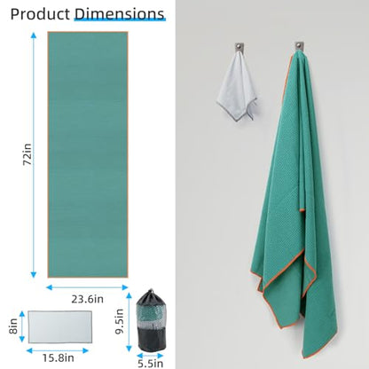 YESLIFE Non-Slip Extra Thick Hot Yoga Towel with One Sweat Towel, Microfiber Sweat Absorbent Yoga Mat Towel with Grip Dot, Pilates Mat, 72" x 24", Cyan - color: Cyan