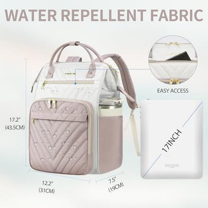 VANKEAN 17.3 Inch Laptop Backpack for Women Large Capacity - color: Beige/Dusty Pink, size: 17.3 Inch