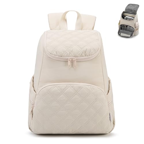 NOL Natural Organic Lifestyle Women's Quilted Puffer Backpack, Large Waterproof Lightweight Puffy Bookbag, Carry on Daypack for Travel, Work (Cream) - color: Cream