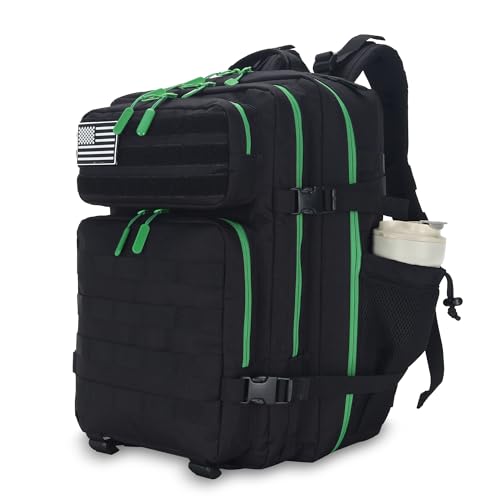 Lovelinks21 25L Tactical Military Backpack Small Travel Rucksack for Men and Women Assault Pack Bug Out Bag Molle Daypack Gym Backpack with Bottle Holder (Black Neon Green) - color: Black Neon Green