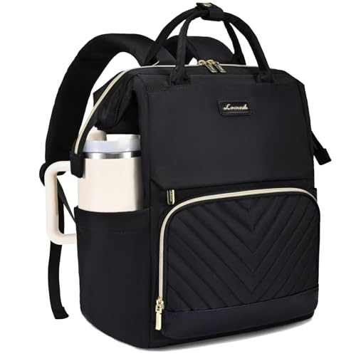 LOVEVOOK Laptop Backpack for Women with Giant Tumbler Holder Pocket, 15.6 inch Travel Work Bag Purse for Nurse Teacher, Waterproof Casual Daypack Bookbag for College Business - color: Black-v Stitch, size: 15.6 inch