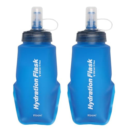 Azarxis TPU Soft Flask Collapsible Water Bottle Running Folding Gel Water Reservoir Handheld for Hydration Pack Hiking Cycling Climbing Jogging Marathon Trail Race - color: #04 Blue - 250ml - 2-pack