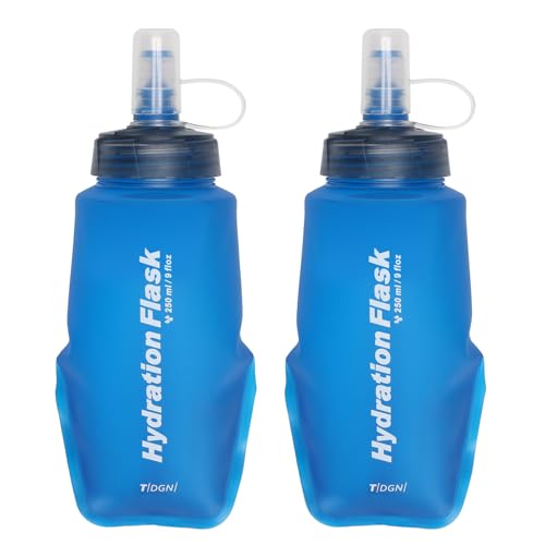 Azarxis TPU Soft Flask Collapsible Water Bottle Running Folding Gel Water Reservoir Handheld for Hydration Pack Hiking Cycling Climbing Jogging Marathon Trail Race - color: #04 Blue - 250ml - 2-pack