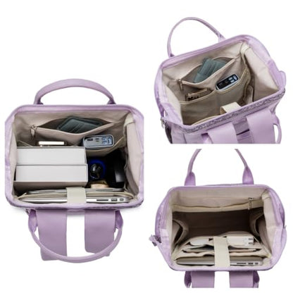 Kinmac Wide Open Style Laptop Backpack for Laptop Up to 15.6 Inch Men Women Travel Outdoor Backpack (Purple Flower PU) - color: Purple Flower Pu