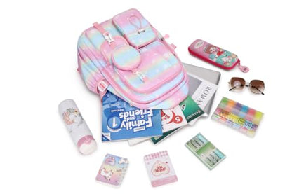 MOONBABY Girls Backpack, Kids Backpack for Girls, School bag for Primary Elementary Teenage, Middle School Students Bookbag - color: Pink Planet