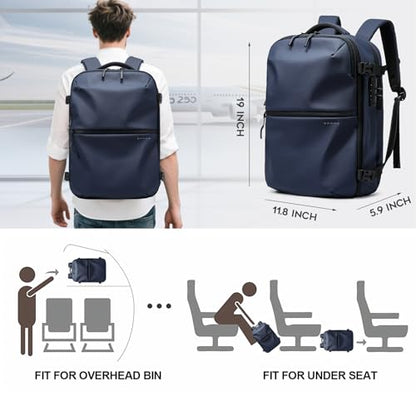 BANGE Travel Backpack with Vacuum Pocket and TSA lock version can hold 15.6 inch Laptop suitable Overnight Flight Approved Anti-theft Bag - color: Blue With Air Pump
