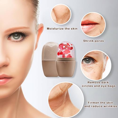 XHJRI Ice Face Roller Massager,Ice Cube Roller for Face, Eyes and Neck Naturally Conditioning and Skin Care,De-Puff Eye Bags,Reduce Migraine Pain,Reusable Massage Silicone Ice Mold (New Coffee) - color: New Coffee
