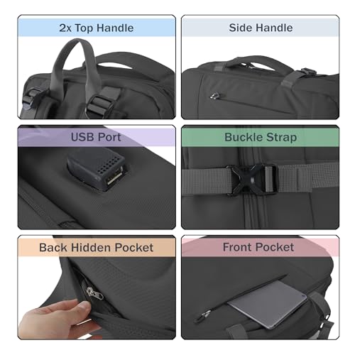 Travel Backpack, Expandable Large Capacity Business Work, Water Repellent Carry On Daypack with USB Charging Port, Fit 17 Inch Laptop, Bag for Men and Women, Black - color: Black
