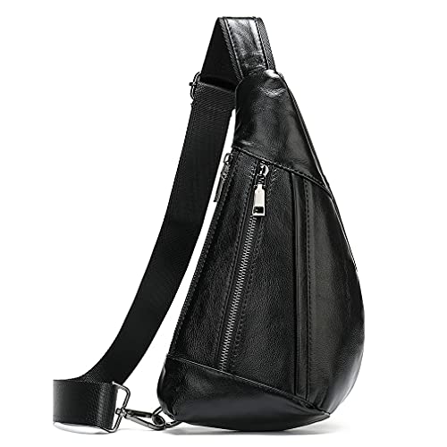 Hebetag Leather Crossbody Sling Bag for Men Women Single Shoulder Chest Pack Backpack Outdoor Travel Camping Casual Daypack Black - color: #25black
