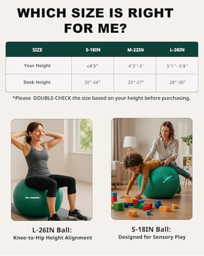 Trideer Exercise Ball for Physical Therapy, Core Strength, Stability & Balance Training, Swiss Ball for Yoga, Fitness & Rehabilitation - size: Standard Support-Small (15-18 inches/38-45 cm)
