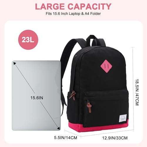 Backpack for Men Women,VASCHY Classic Water-resistant Lightweight Travel School Backpack Casual Daypack - color: Black Fushia