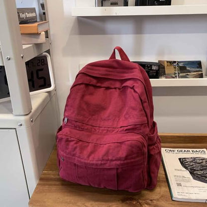 Burgundy Red Canvas Backpack for Women Retro Aesthetic Rucksack Basic Backpack for High School/College Students Travel Laptop Bag - color: Burgundy Red