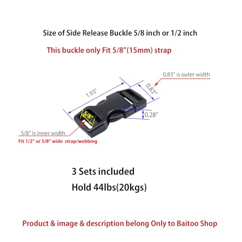 Side Release Buckles Heavy Duty Plastic Buckle Snap Clips Clasps Backpack Buckle Replacement for Strap - style: 1/2 Or 5/8 Inch - 3sets