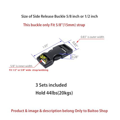 Side Release Buckles Heavy Duty Plastic Buckle Snap Clips Clasps Backpack Buckle Replacement for Strap - style: 1/2 Or 5/8 Inch - 3sets