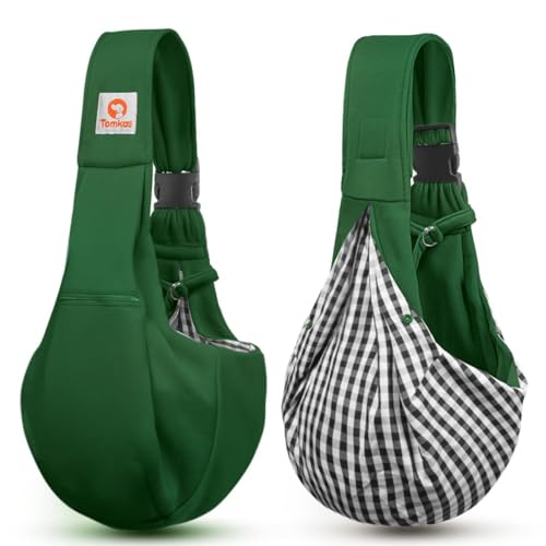 Tomkas Small Dog Cat Sling Carrier Puppy Purse Travel Wrap Soft Crossbody Pet Bag (Emerald Green, M - Zip Pocket & Adjust Strap) - color: Emerald Green