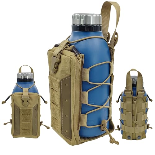 Molle Water Bottle Holder Tactical Pouches Adjustable 16-76 oz Enhanced Dual Pockets Multi Use for Outdoor Sports Fit for Backpack/Vest/Belt/Shoulder Strap (Black, Brown, Green) - color: Brown, style: 02-Enhanced