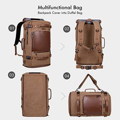 WITZMAN Travel Backpack for Men Women Carry on Luggage Backpack Canvas Rucksack Duffel bag with Shoe Compartment（A2021 big size brown） - color: 22.5 Inch Brown