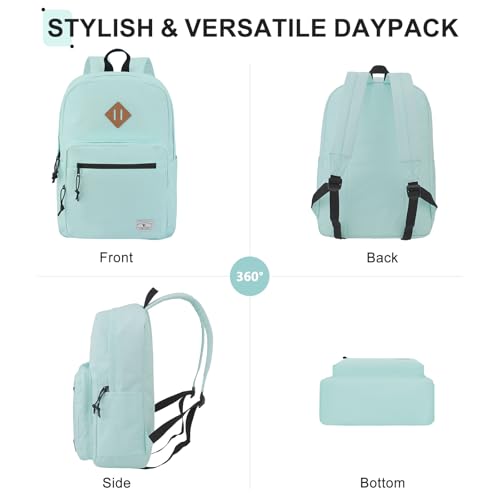 VX VONXURY Backpack for Men Women, Lightweight Kids School Bag, Classic Basic Laptop Bookbag for College Work Travel Hiking - color: Mint Green