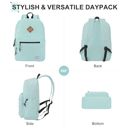 VX VONXURY Backpack for Men Women, Lightweight Kids School Bag, Classic Basic Laptop Bookbag for College Work Travel Hiking - color: Mint Green
