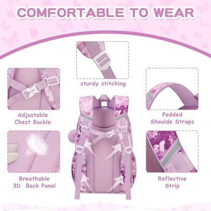 PIG PIG GIRL Kids Backpack for Girls School Bags for Middle School Students Book Bag for Elementary Primary Kawaii Ita Backpack, Purple Butterfly - color: Purple Butterfly