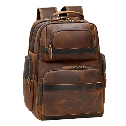 TIDING Men's Vintage Leather Backpack 15.6" Laptop Bag Large Capacity Business Travel Hiking Shoulder Daypacks - color: Brown(fits 15.6" Laptop)