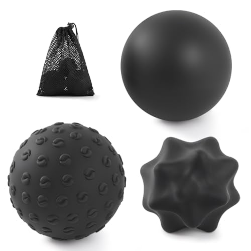 Silicone Massage Balls Set for Myofascial Release,Yoga Deep Tissue,Trigger Point Therapy & Foot Plantar Fasciitis,Muscle Soreness Massager Ball (3 Pack,Black) - style: Spiky Ball Set