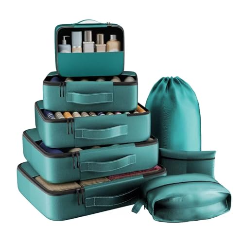 8 Set Packing Cubes for Travel,Luggage Organizers for Travel Accessories - color: Green