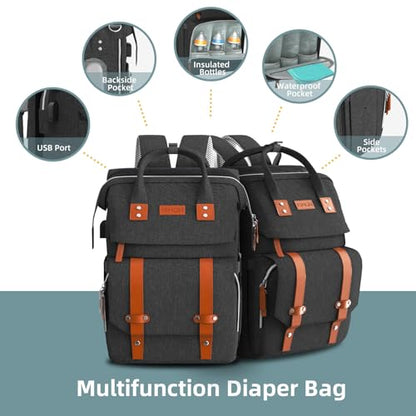 ISMGN Diaper Bag Backpack with Changing Station, Large Diaper Bag, Baby Bag, Black Diaper Bag, Black - color: Basis Black