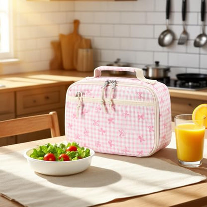 LEDAOU Lunch Box Kids Insulated Lunch Bag Girls Toddler Reusable Lunchbox for School Picnic Hiking (Bowknot-Pink) - color: Bowknot-Pink