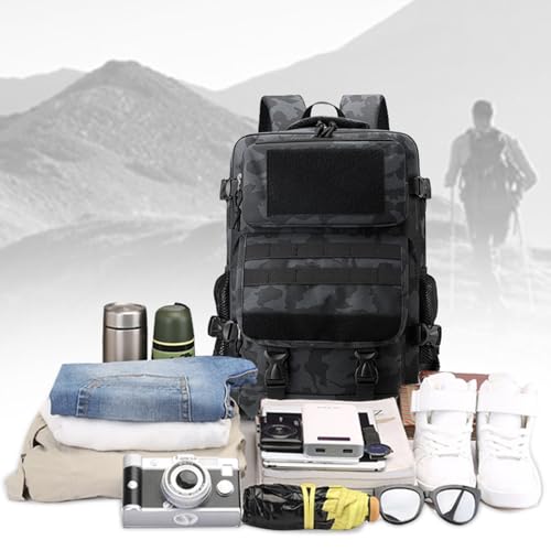 Camouflage 35L Tactical Backpack, Military Molle Rucksack for Men Women, Water Resistant Hiking Backpack Fits 16 Inch Laptop for Outdoor Hunting Camping Trekking - color: Camo Backpack Single Pack 2