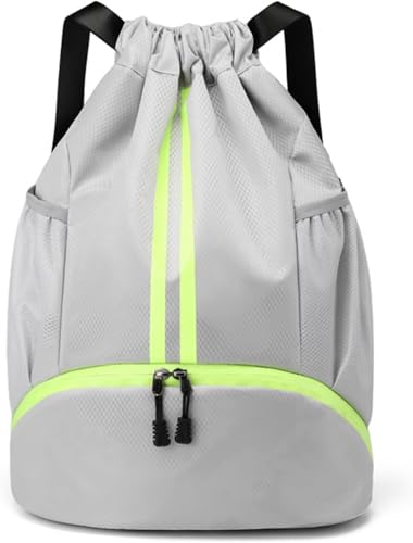 Drawstring Backpack Gym Bag with Shoe Compartment - Ideal for Basketball, Swimming, Beach Activities, Unisex - color: Silver Grey
