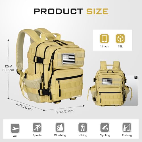 Boomistry 15L Mini Tactical Backpack Small Tactical Backpack for Women, Military Molle Backpack for Gym, Daily (Khaki) - color: Khaki-15l
