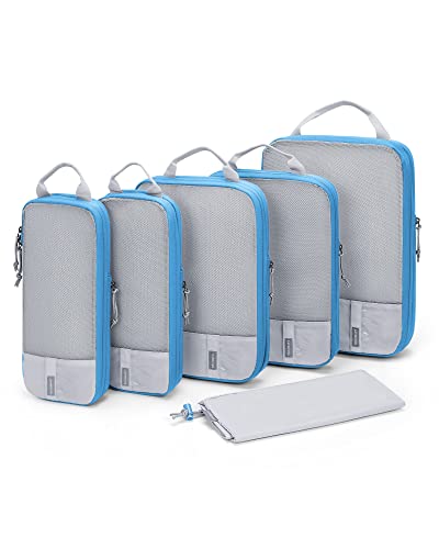 BAGSMART 6 Set /4 Set/2 Set Compression Packing Cubes for Travel, Lightweight Luggage Organizer Bags, Durable Space Saver Bags Travel Essentials - color: White & Blue, size: Set of 6