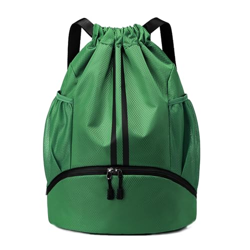 JELUTAR Drawstring Backpack Gym Bag with Shoes Compartment for Soccer, Basketball, Swim, Water-Resistant String Backpack Beach Cinch for Women Men, Dark Green - color: Dark Green, size: Large