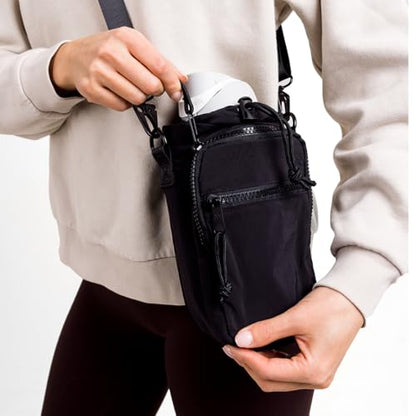 Thread Wallets Water Bottle Sling Crossbody Bag – Small Cross Body Sling with Pockets for Water Bottle, Cash, Phone & Keys - color: Black