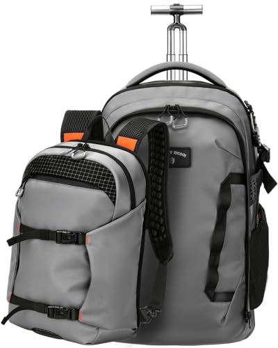 2-in-1 Detachable Rolling Backpack & Daypack, 56L Large Backpacks with Wheels Fits 17 Inch Laptop, Water Resistant, Carry On Luggage for College, Travel, Camping, Hiking Grey - color: Grey, style: Rolling Backpack