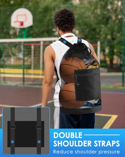 BROTOU Soccer Ball Bag with Double Shoulder Strap Large Mesh Sports Equipment Net Bag with Top Handle Heavy Duty Drawstring Bags Team Work for Basketball, Volleyball, Baseball, Swimming Gear - size: 23" X 35"(hold to 6-8 soccer ball)