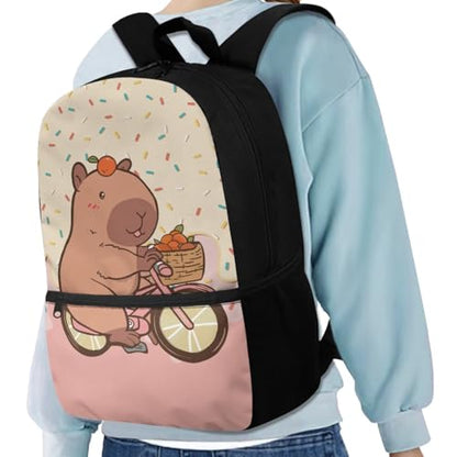 3Pcs Kid Backpack Set Backpack with Lunch Bag Pencil Case 3 Pack Set Elementary School Bag Bookbag 17 Inch Daypack Cute Capybara Bookbag - color: Cartoon Print