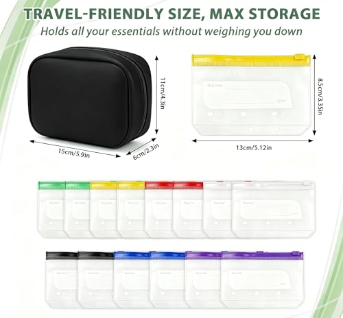 Pill Pouches for Travel, Waterproof Pill Organizer Set Travel Medicine Organizer with 14Pcs Pouches, Reusable Leak-Proof Weekly Pill Storage Case