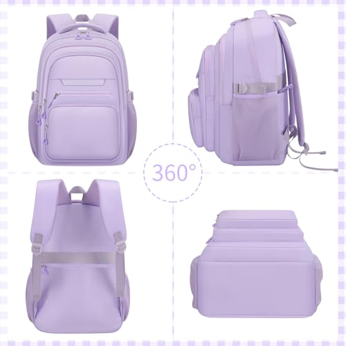 PRAGARI Cute Backpack for School Girls Aesthetic Backpack Women College Bookbag Large Students Laptop Bag Travel Casual Daypack - color: Purple