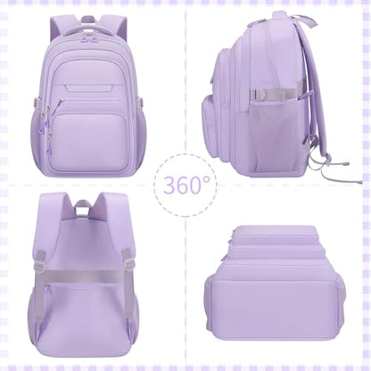 PRAGARI Cute Backpack for School Girls Aesthetic Backpack Women College Bookbag Large Students Laptop Bag Travel Casual Daypack - color: Purple
