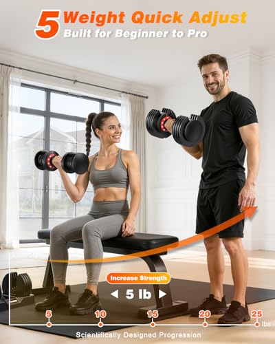 Rendpas Adjustable Dumbbells Set of 2, 5-in-1/10-in-1/16-in-1 Quick-Lock Hand Weights 25/55/80 lbs Pair, Anti-Slip Handle Free Weights Set for Home Gym Strength Training for Men Women - color: Pro-25LBS Pair-Knurled Handle