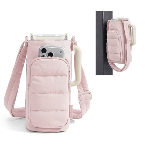 BAGSMART 40oz Water Bottle Holder with Strap, Quilted Crossbody Purse Drink Carrier, Gym Accessories for Women - color: Pink, size: 40oz Magnetic