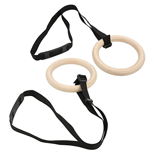 Wooden Gymnastic Rings with Adjustable Buckle Straps, Pull Up Exercise Rings for Home Gym, 330lbs Capacity Full Body Workout Training Equipment for Beginners to Advanced